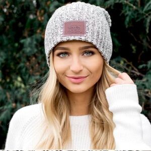 Cozy Knit Beanie with Leather Patch - Cream